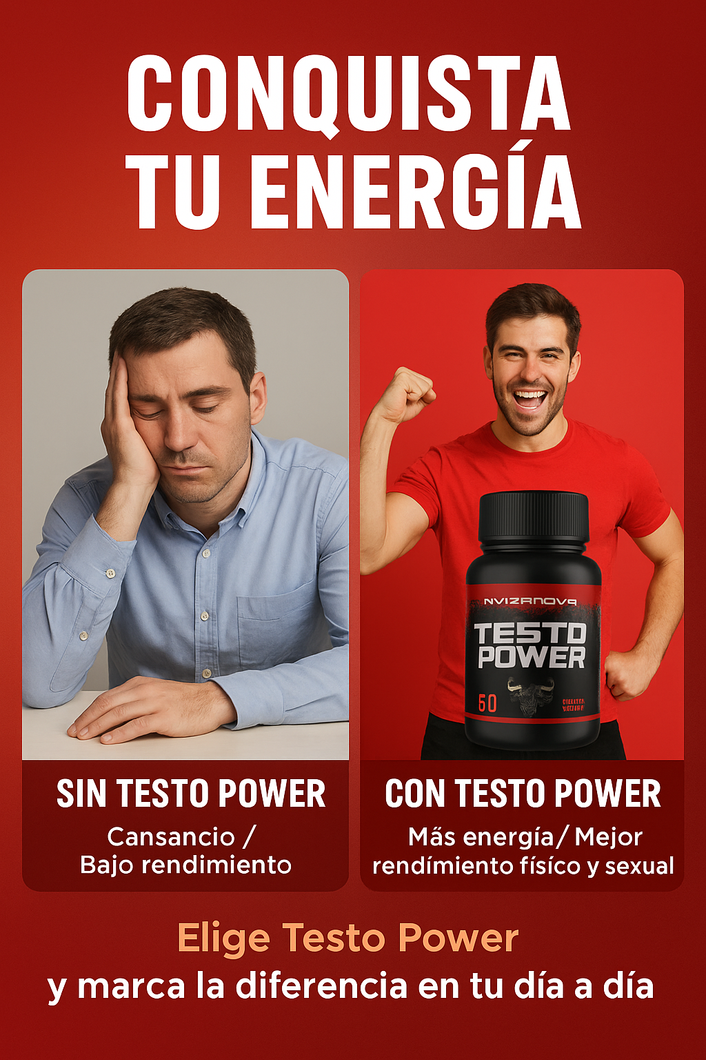TestoPower - Píldoras de testosterona para hombres Mejora el rendimiento físico y sexual 🔥